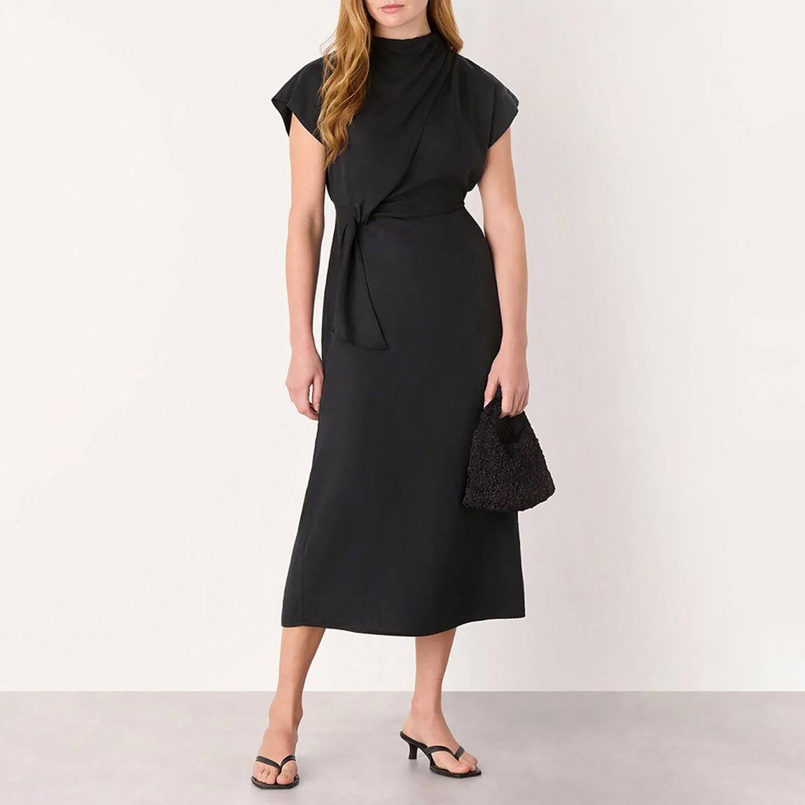 WHISTLES Black Twist Waist Midi Dress - BrandAlley WHISTLES Black Twist Waist Midi Dress - BrandAlley