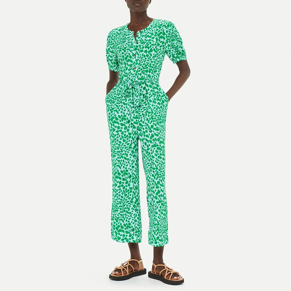 WHISTLES Green Smooth Leopard Print Jumpsuit - BrandAlley