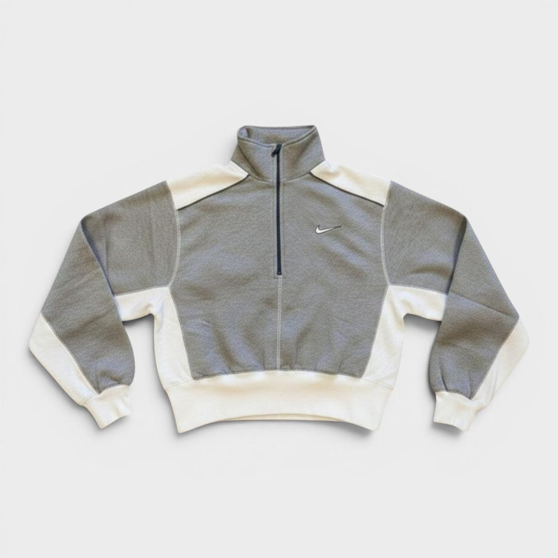 Nike Quarter Zip Pullover Sweatshirt Grey White - BrandAlley
