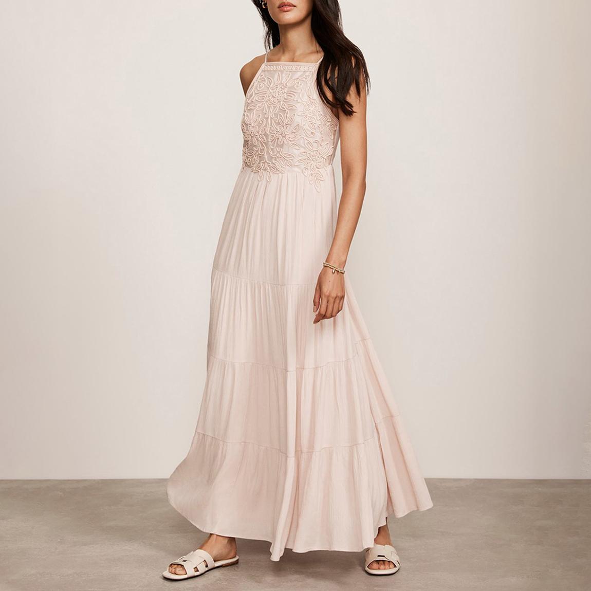 Mint Velvet Pink Embroidered Halter Maxi Dress - BrandAlley
