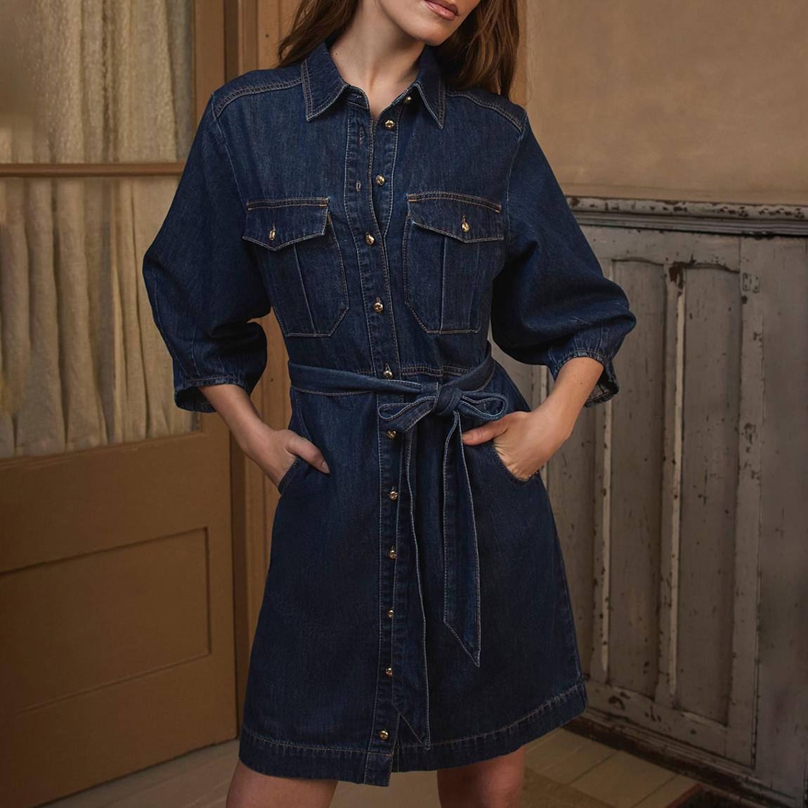 Mint Velvet Dark Blue Denim Mini Shirt Dress - BrandAlley