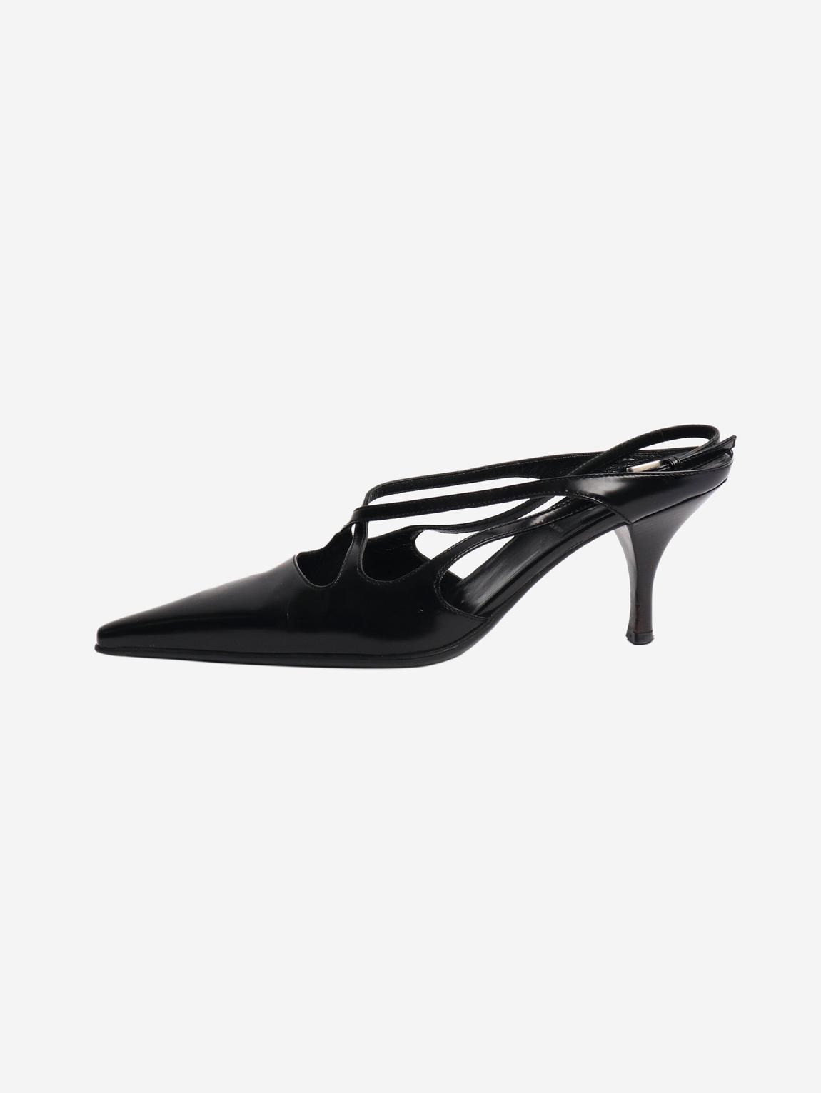 Pre-Loved Prada Black criss cross leather kitten heels - BrandAlley
