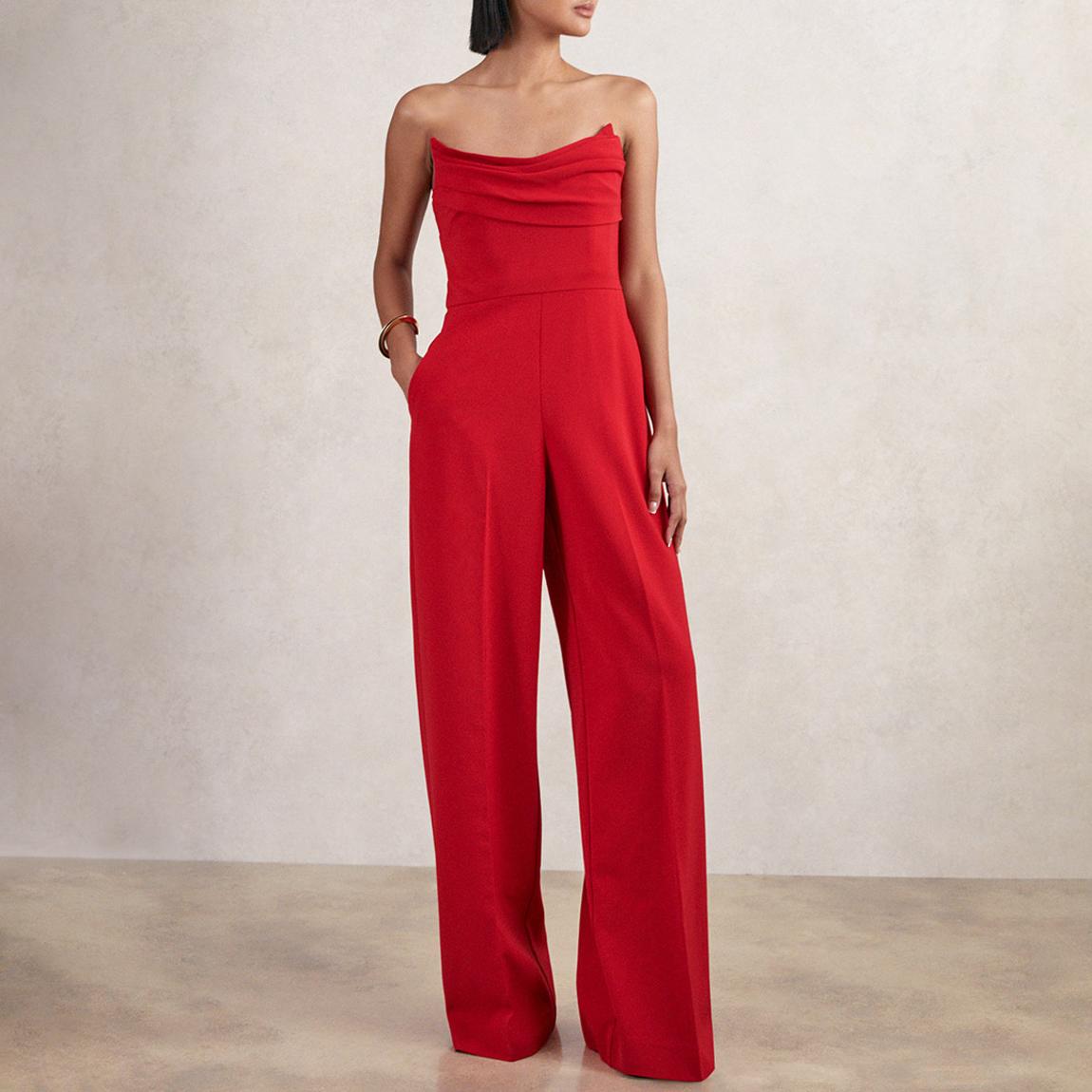 Reiss Red Ayla Structured Bandeau Jumpsuit - BrandAlley