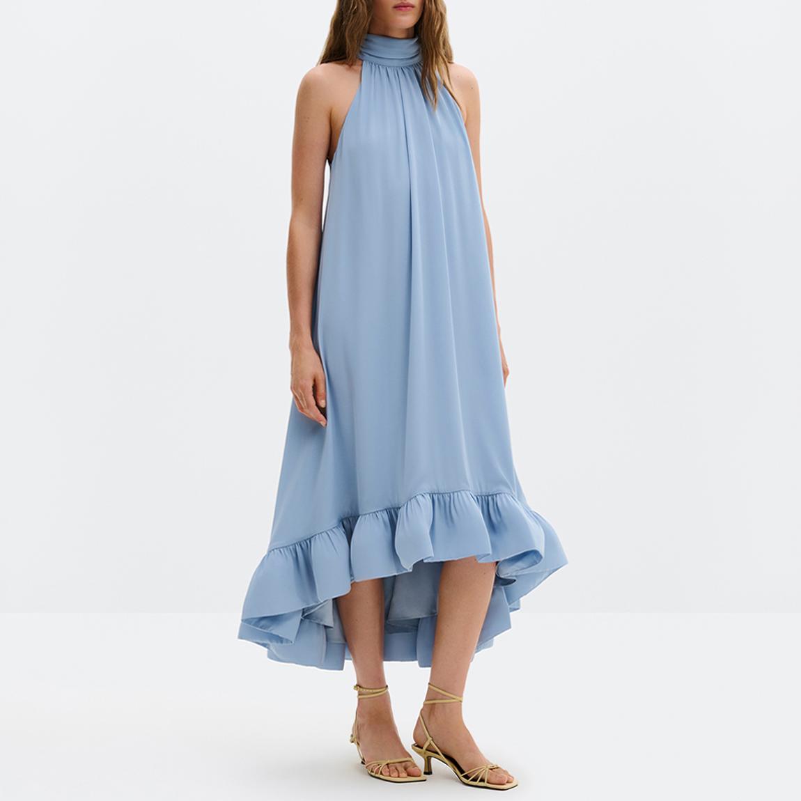 Malina Sky Sabrina Halterneck Ruffled Midi Dress - BrandAlley