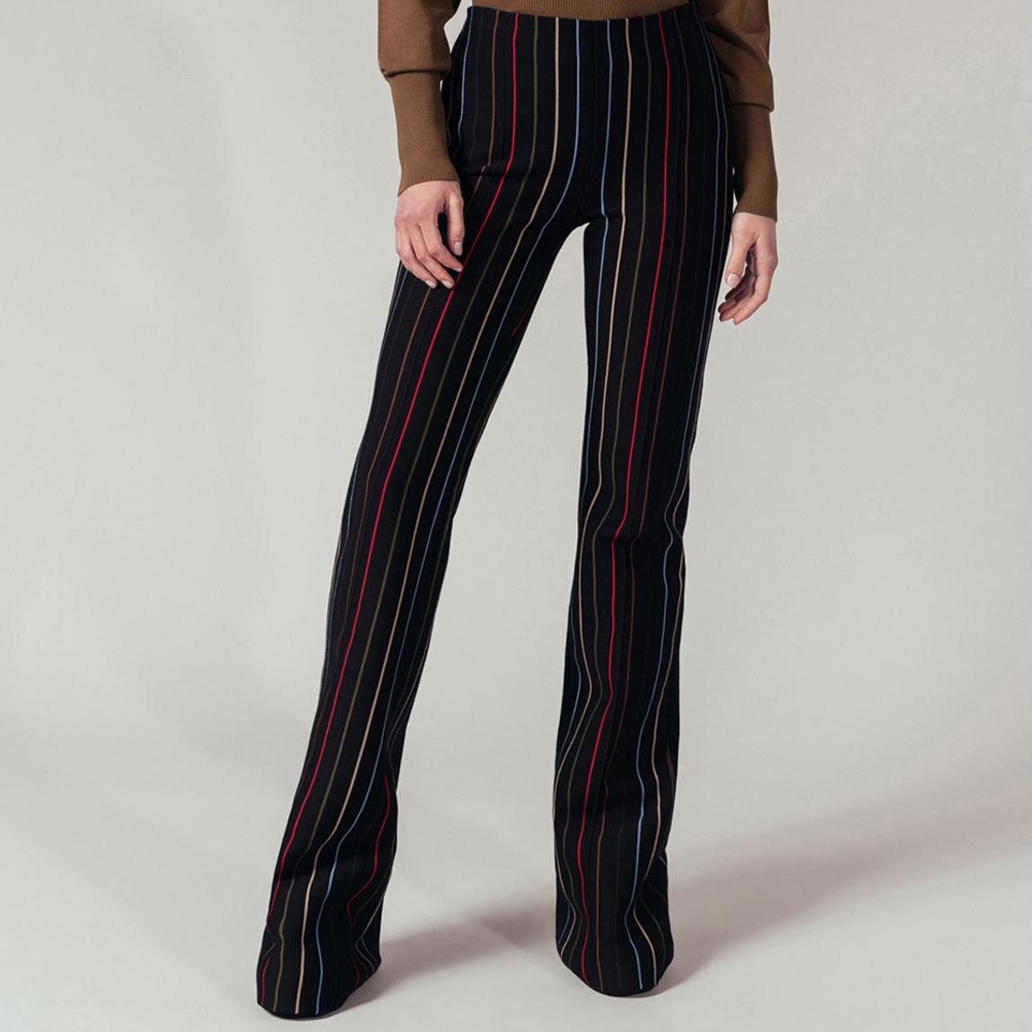 Black Striped Cotton Blend Flare Trousers main product photo