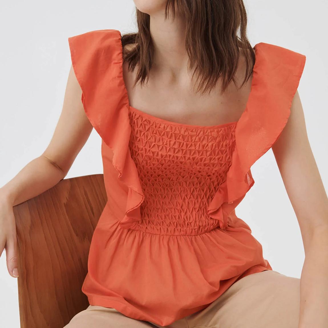 Orange Artemio Cotton Frill Top main product photo