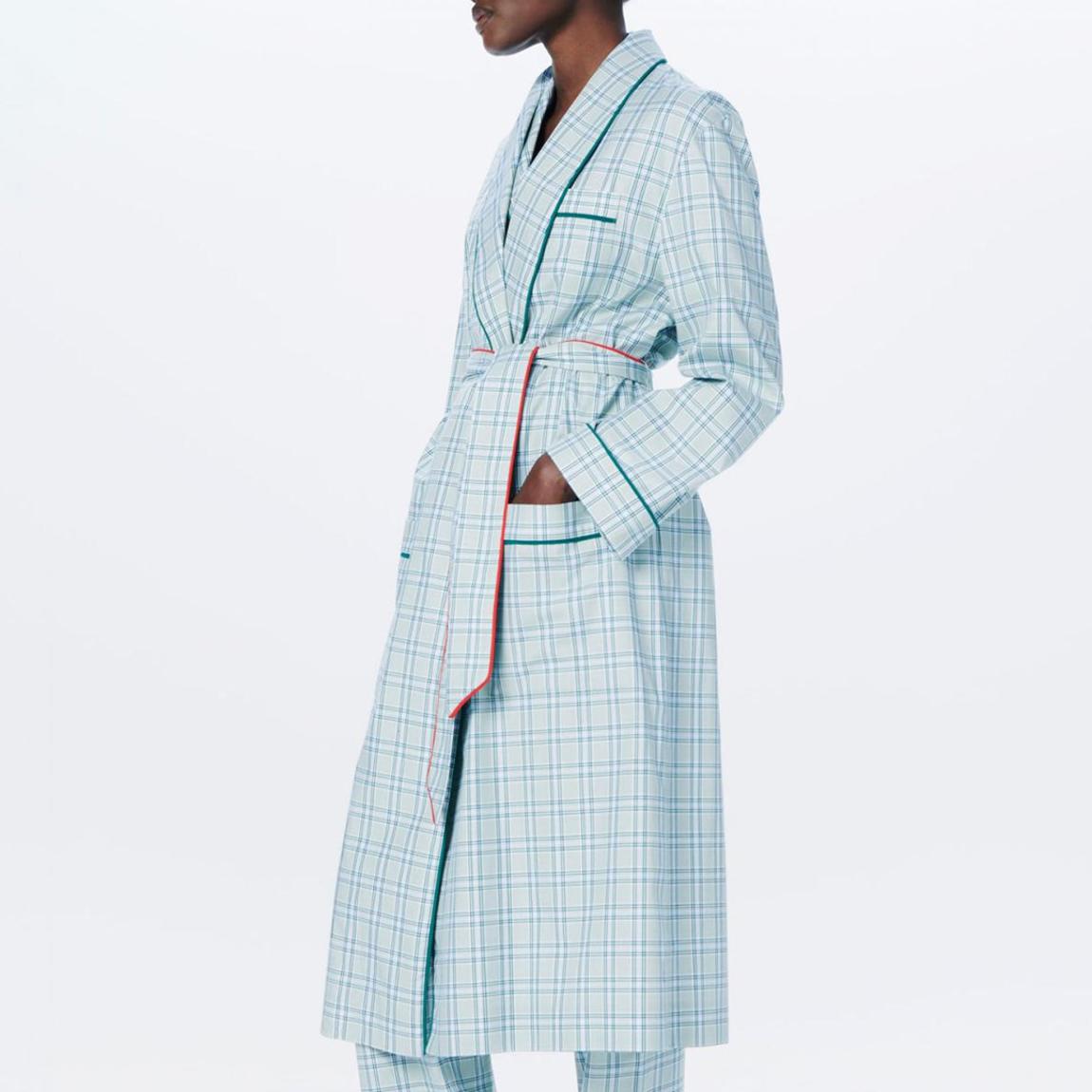 Mint Green Checked Nightwear Cotton Robe main product photo