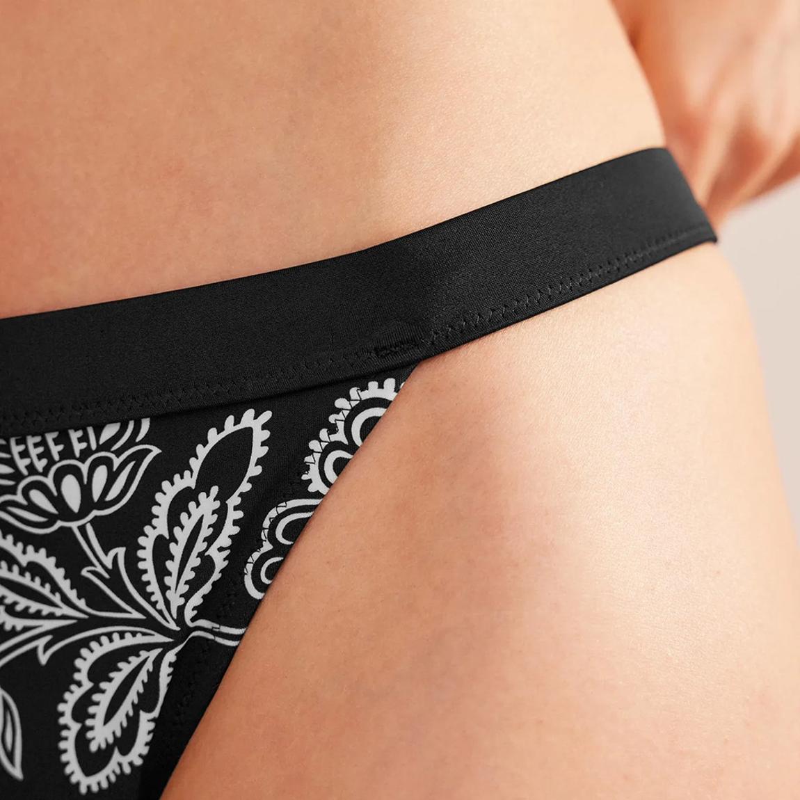 Tanga Bikini Bottoms-Black, White Floral main product photo
