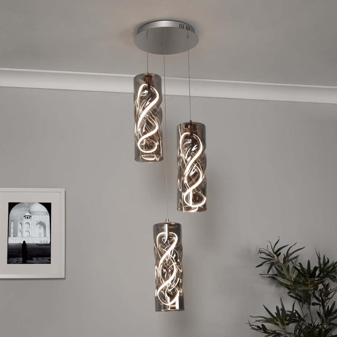 Demeter 3 Light Smoked Glass LED Cluster Ceiling Pendant main product photo