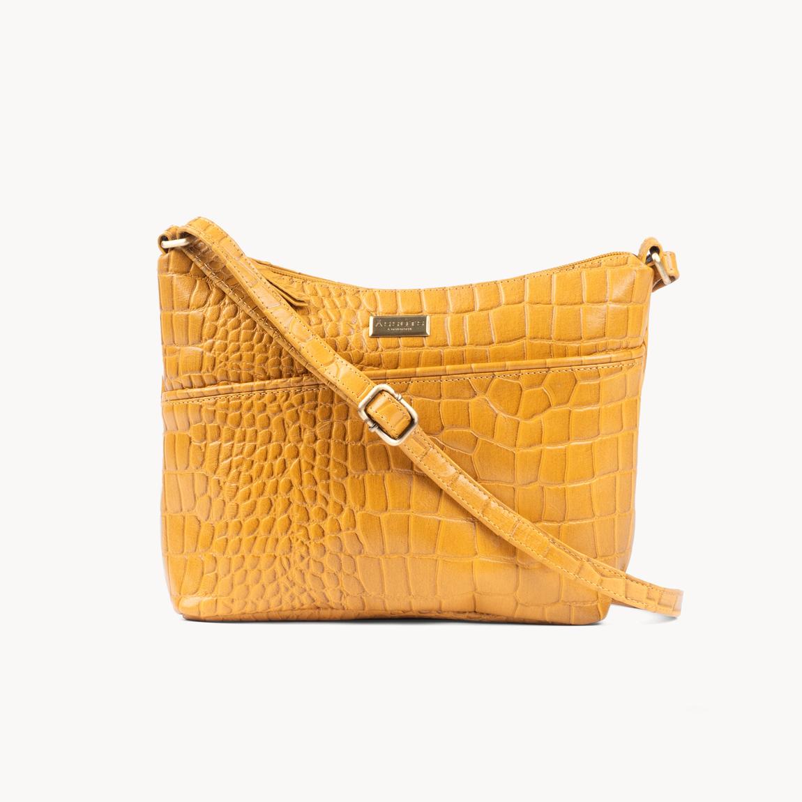 'CAROL' Embossed Croc Real Leather Designer Crossbody Shoulder Bag main product photo