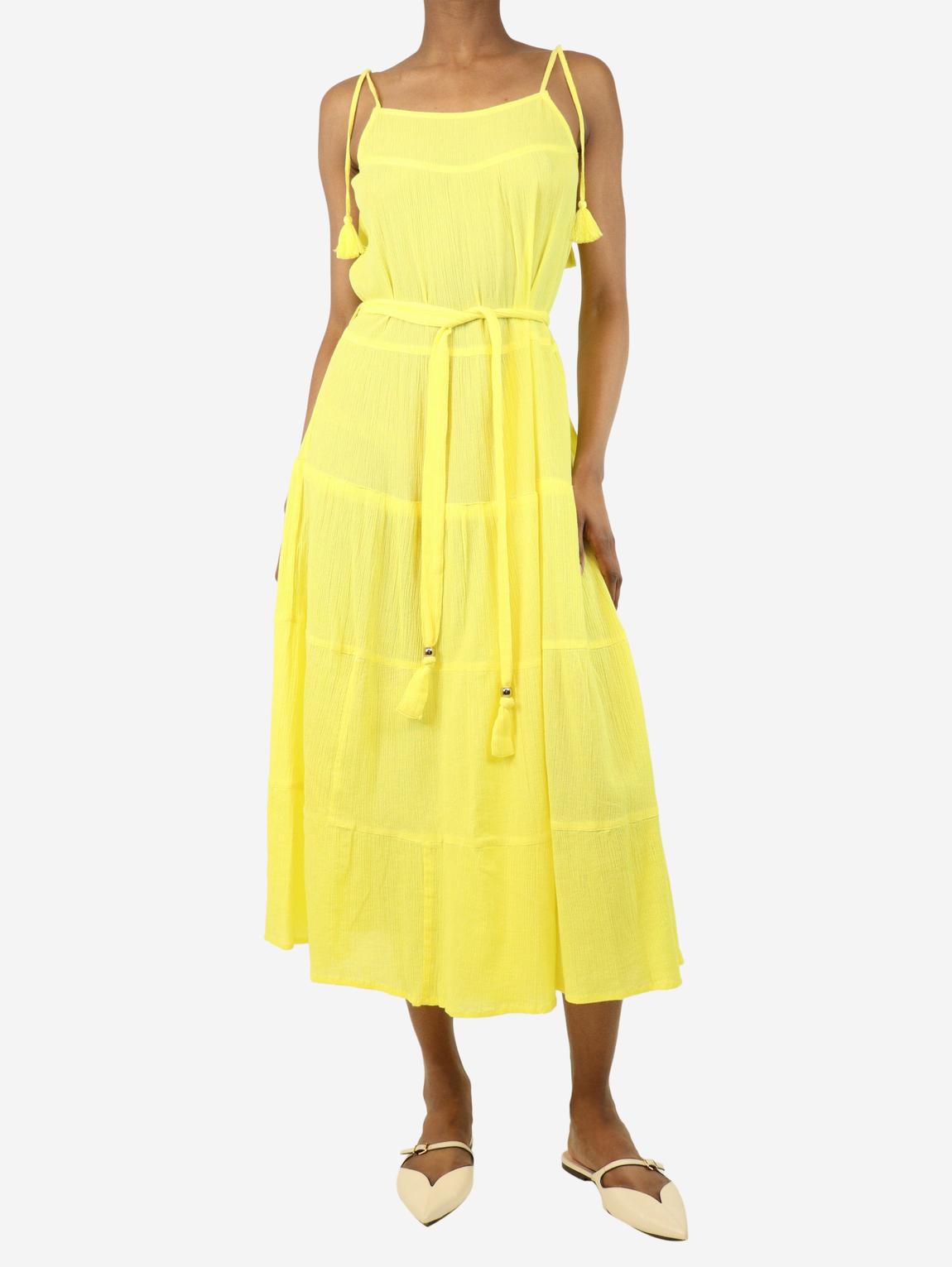 Yellow cotton tiered midi sundress main product photo