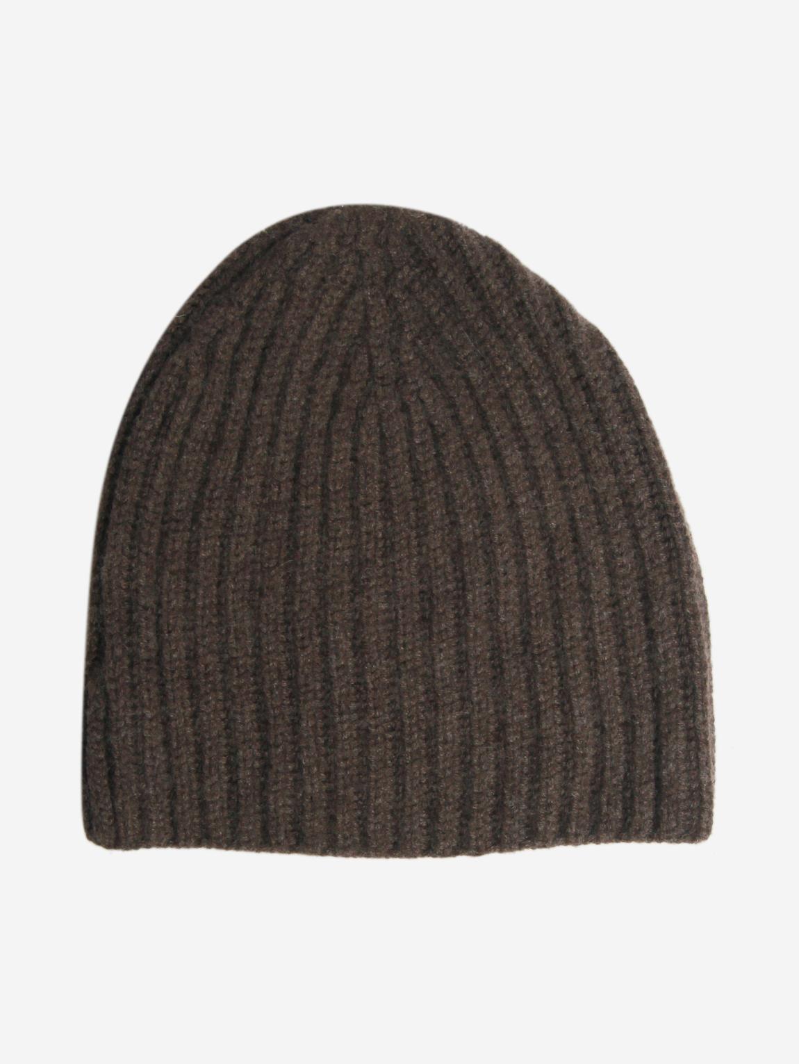 Brown ribbed cashmere beanie main product photo