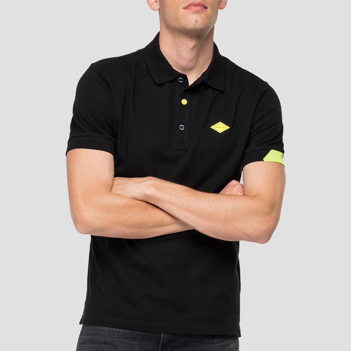 Black Pique Stretch Cotton Polo Shirt main product photo
