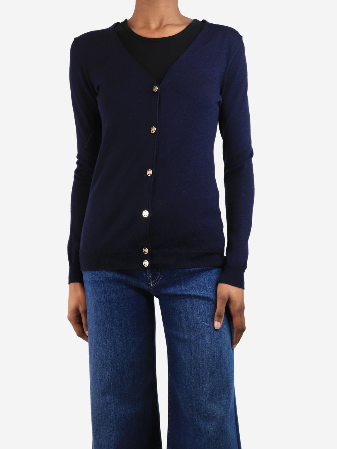 Navy blue wool cardigan main product photo