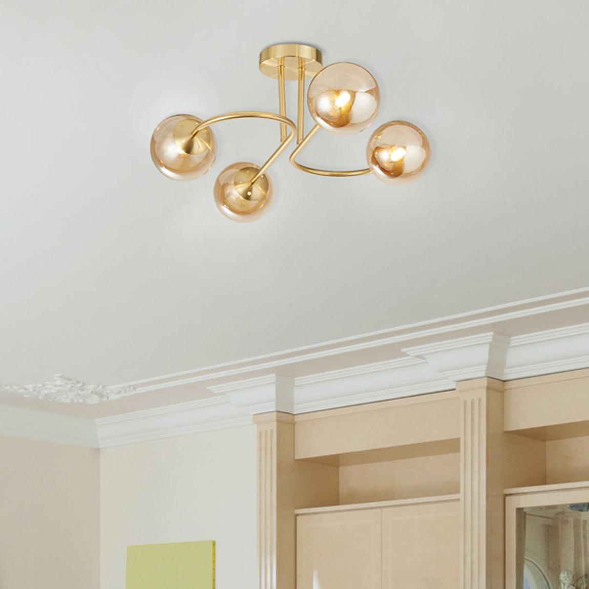 Hibben Gold Brass & Champagne Glass Semi-Flush Ceiling Light main product photo