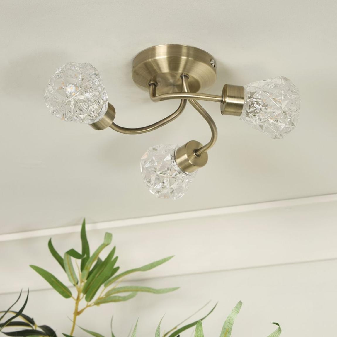 Dodo 3 Light Antique Brass Flush Ceiling Light main product photo