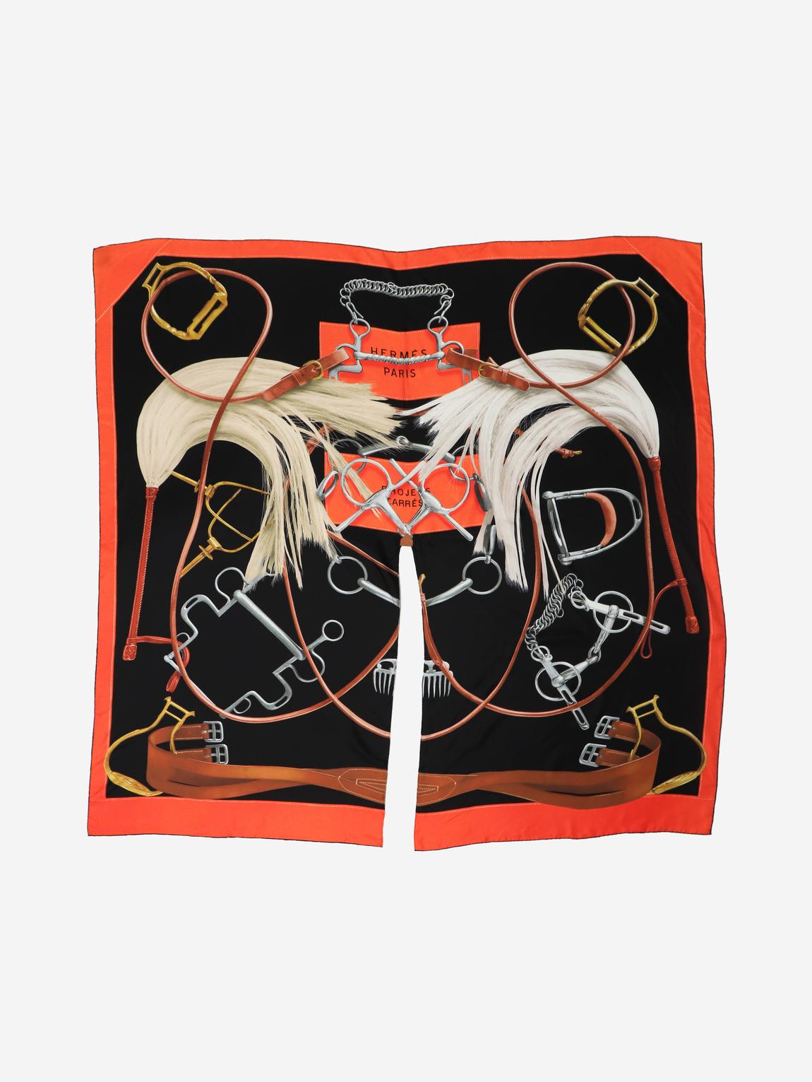 Black and orange silk printed shawl scarf main product photo