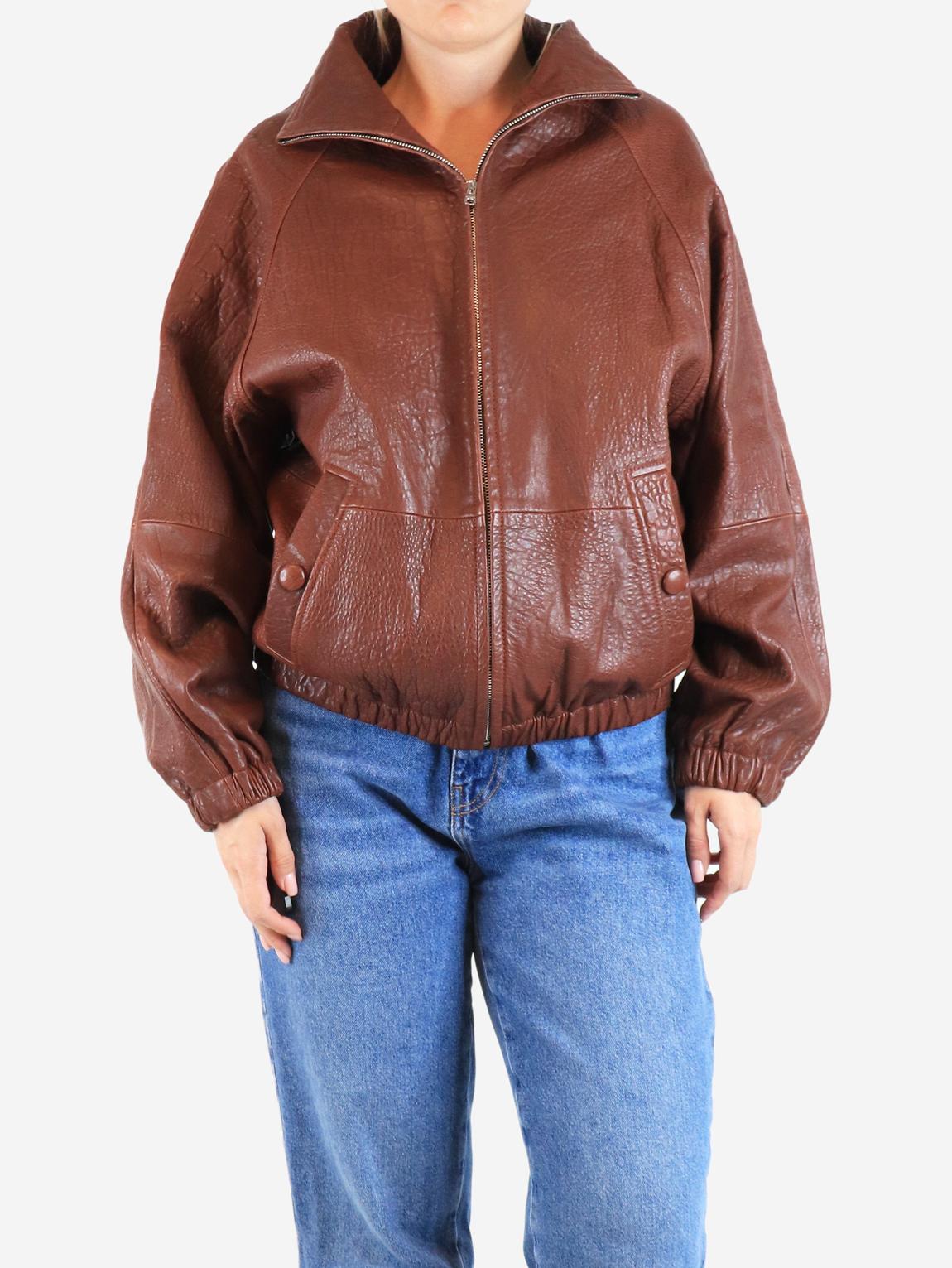 Bordeaux high-neck leather jacket main product photo