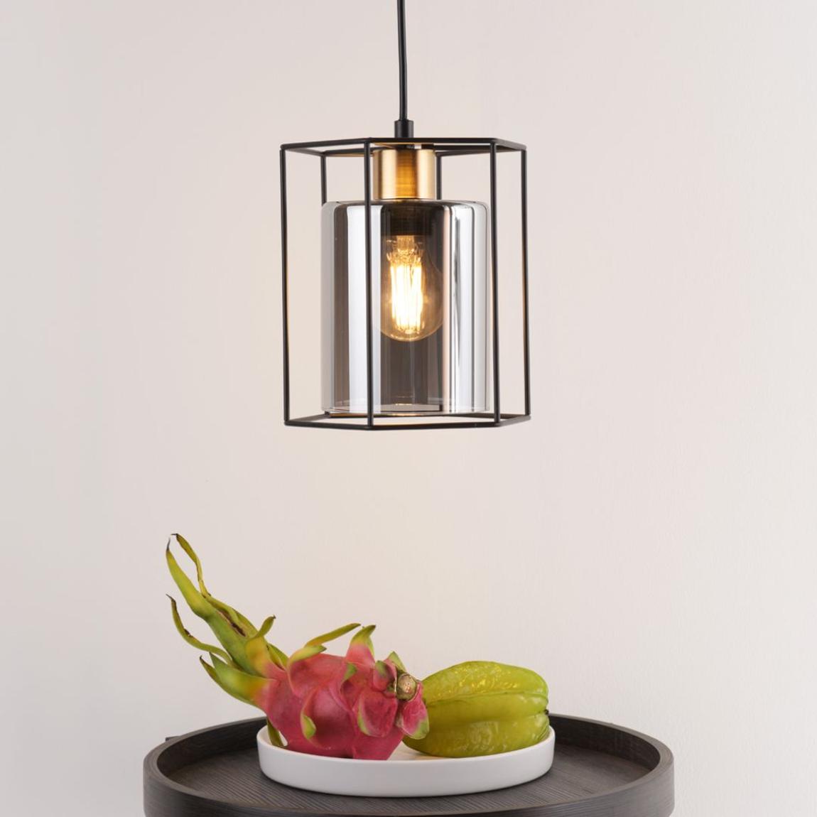 Sabrina 1 Light Black and Smoked Glass Pendant Ceiling Light main product photo