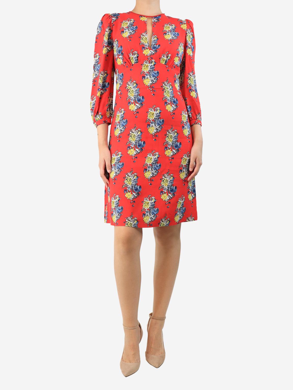 Red floral printed mini dress main product photo