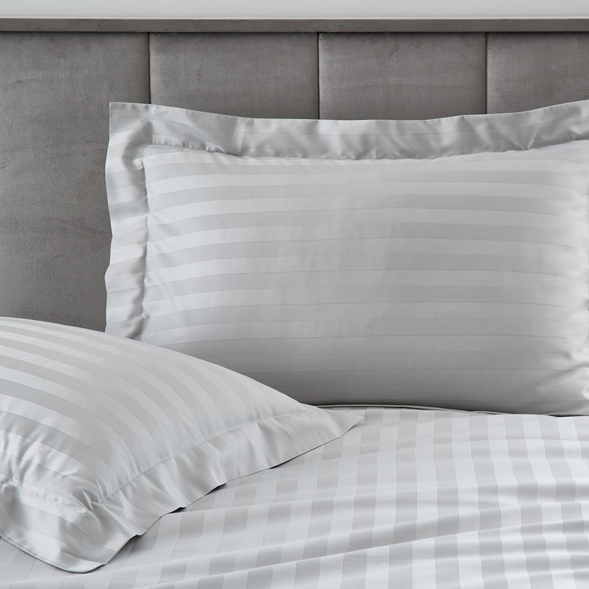 400TCPair of Satin Stripe Oxford Pillowcases, Silver main product photo