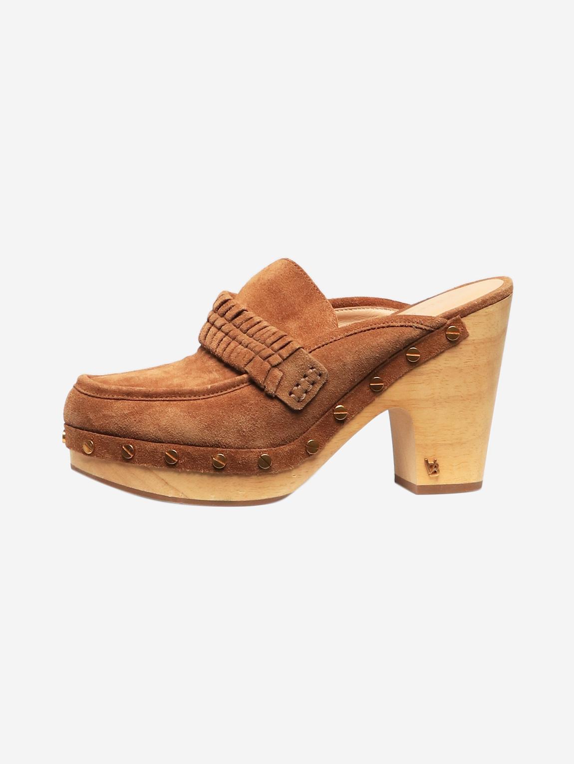 Brown suede clogs main product photo