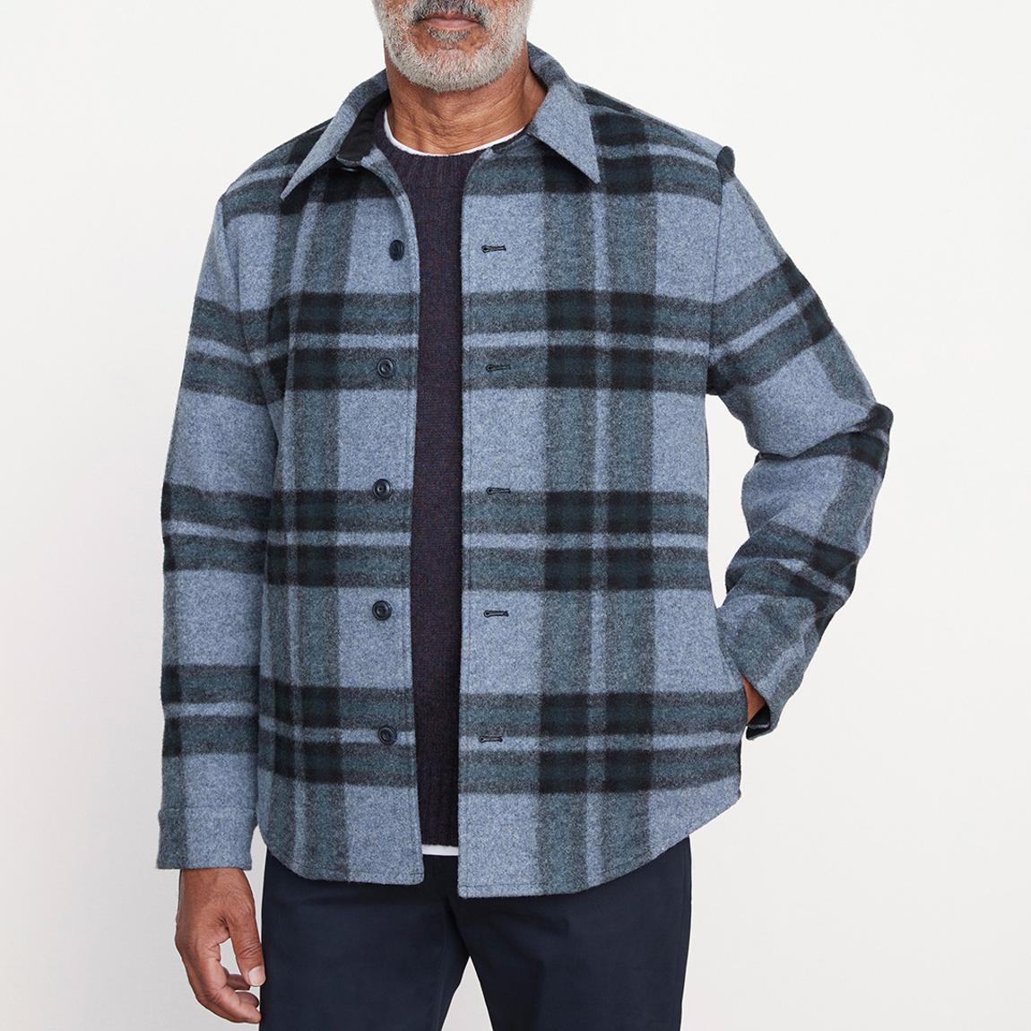 Blue Heavy Knit Plaid Cotton Shirt Jacket main product photo