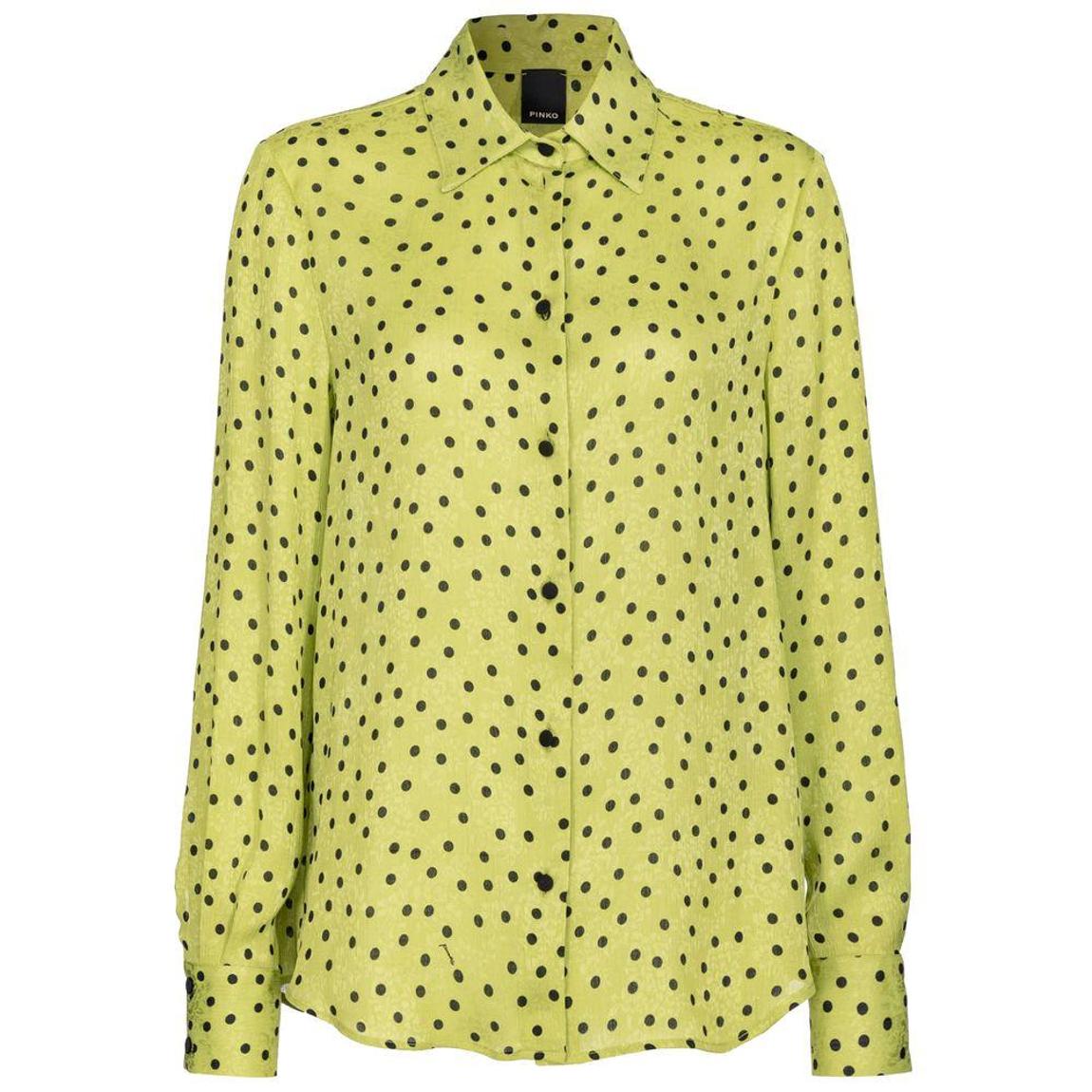 Jacquard Fabric Shirt with Irregular Polka Dot Pattern Wo - Green main product photo
