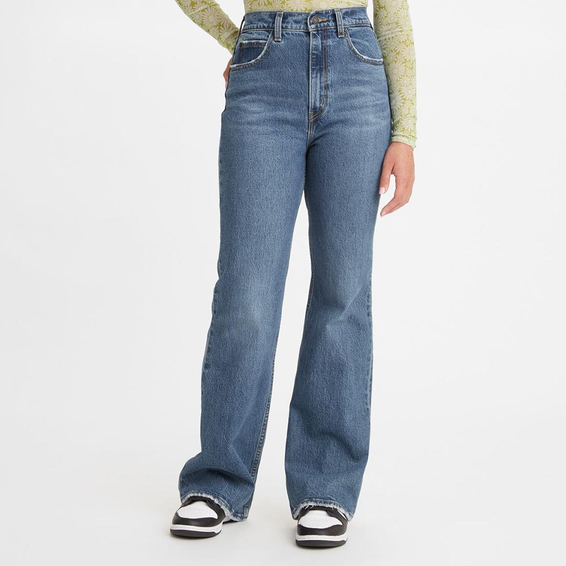 Blue 70s High Waisted Flared Leg Stretch Jeans main product photo