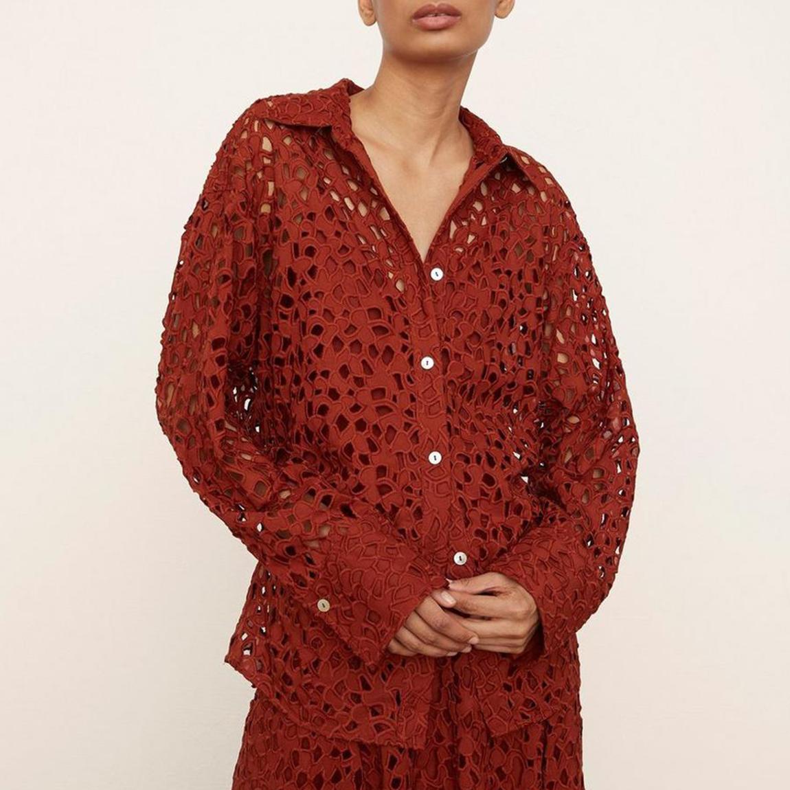Dark Red Lace Cotton Shirt main product photo