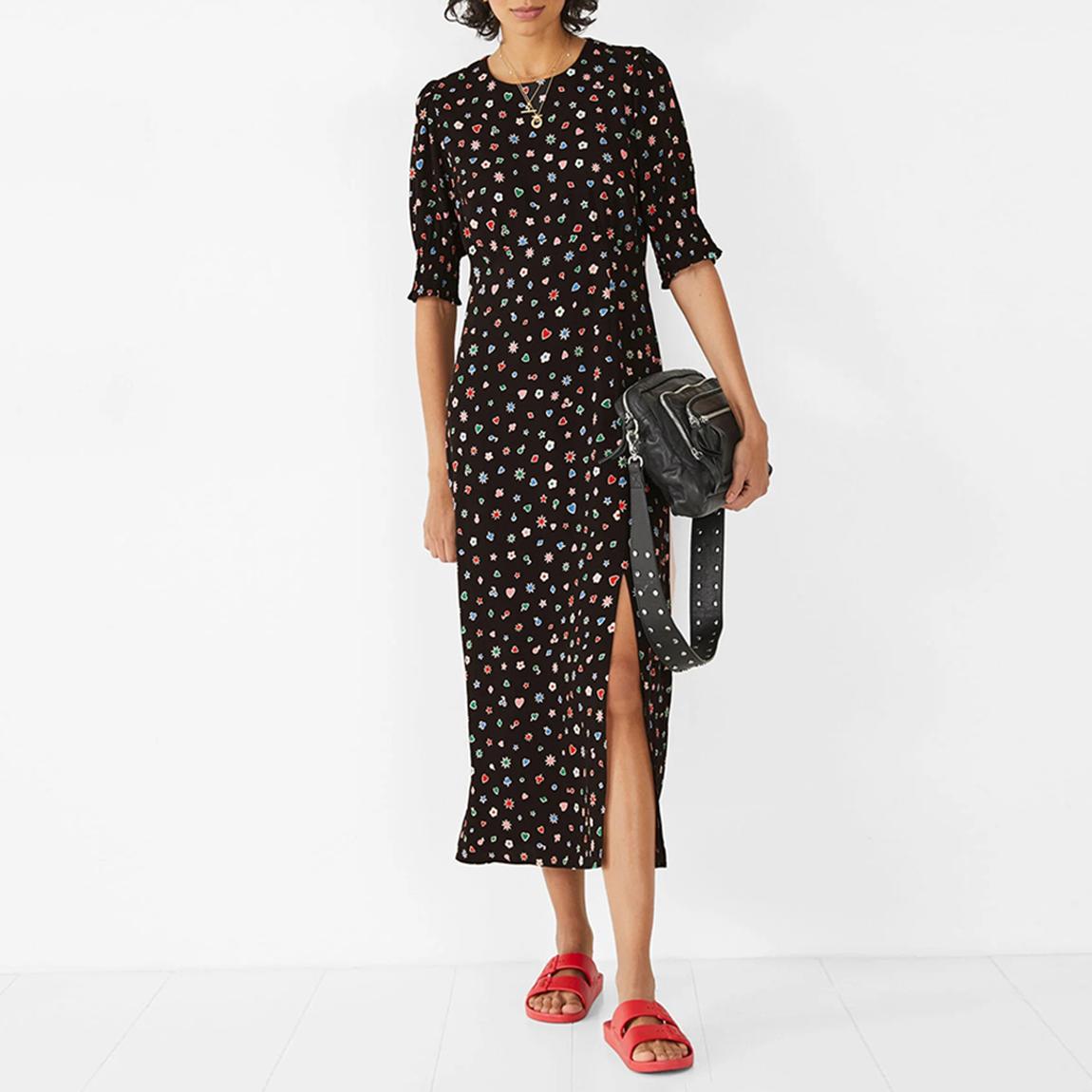 Black/Multi Rianna Tea Midi Dress main product photo