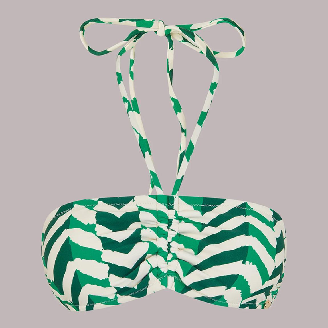 Green Chevron Ruched Bikini Top main product photo