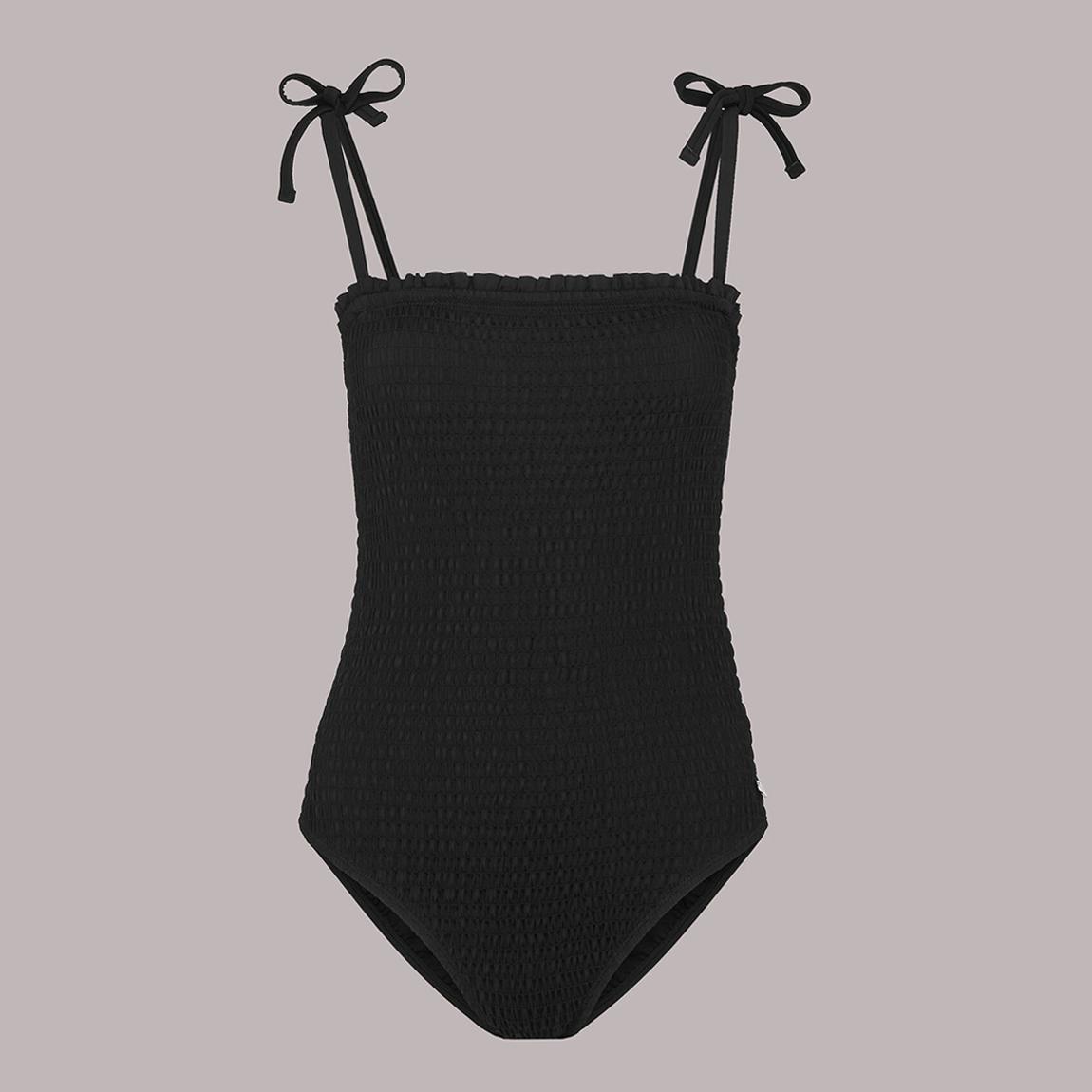Black Shirred Tie Strap Swimsuit main product photo