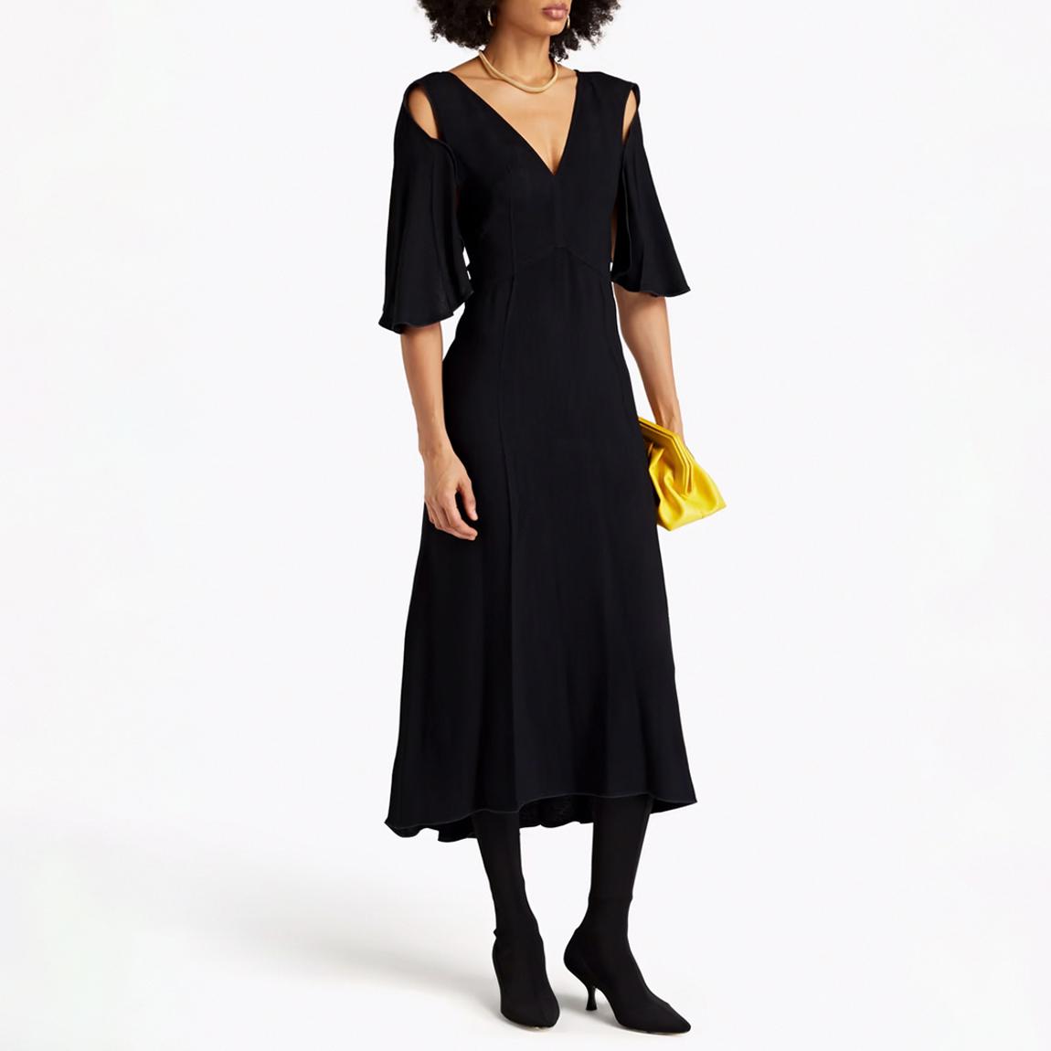 Black Keyhole Detail V Neck Midi main product photo