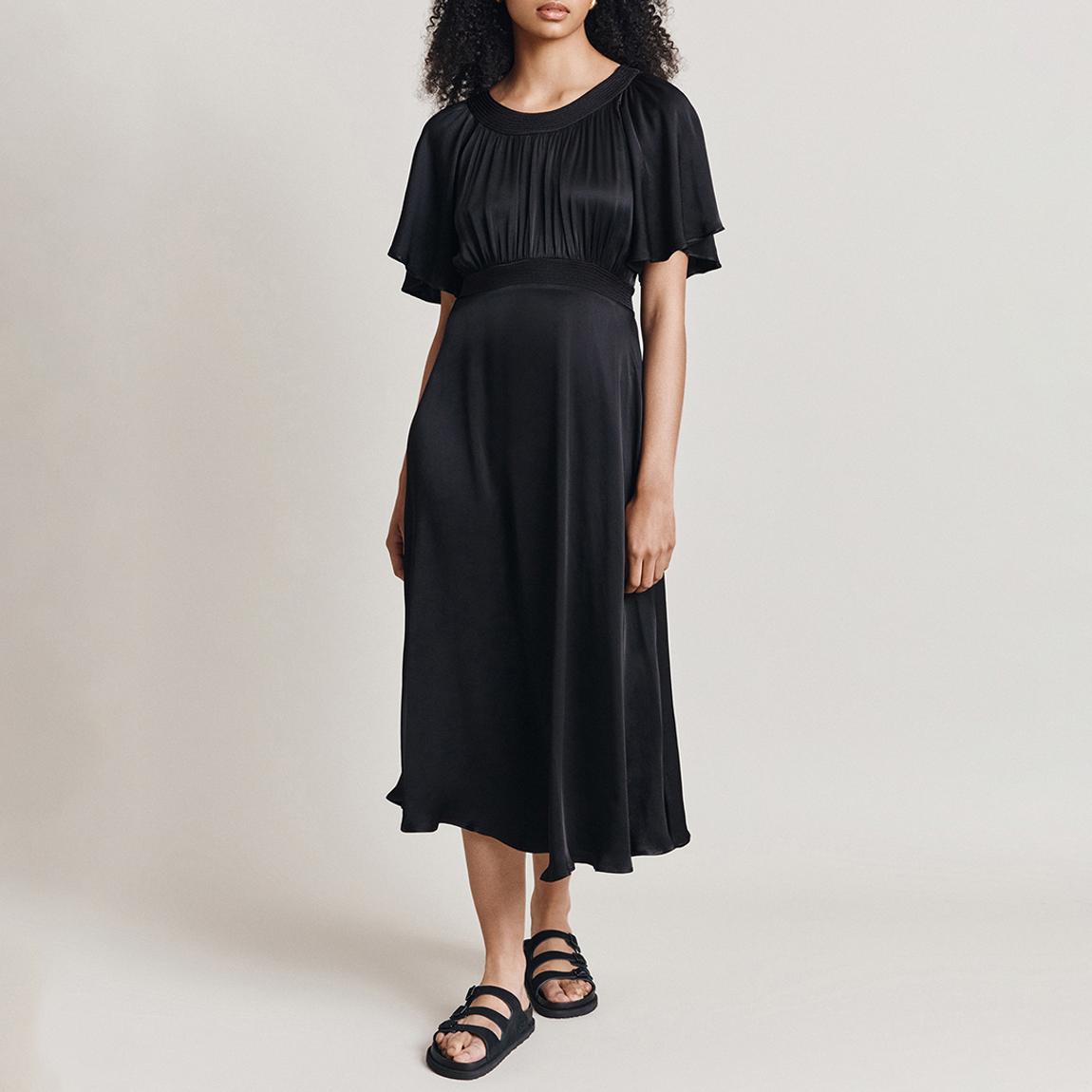 Black Flora Satin Dress main product photo
