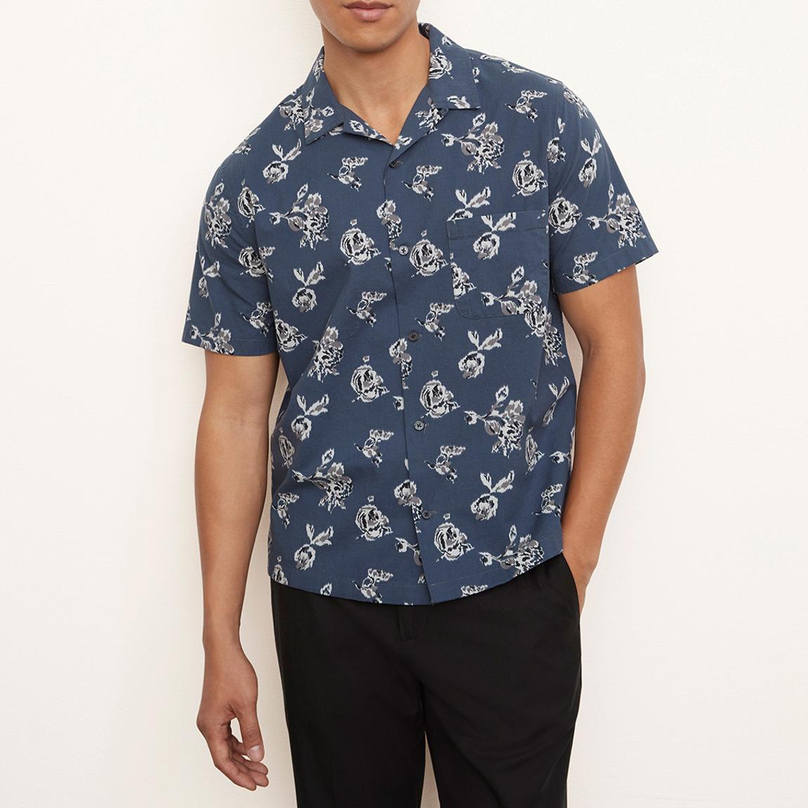 Blue Ikat Floral Short Sleeve Cotton Shirt main product photo