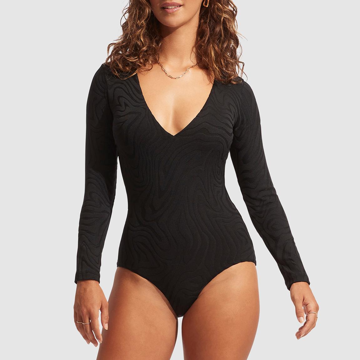 Black Second Wave V Neck Long Sleeve Surfsuit main product photo