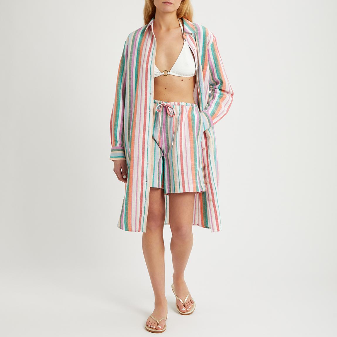 Multi Stripe Linen Blend Shirt Dress main product photo