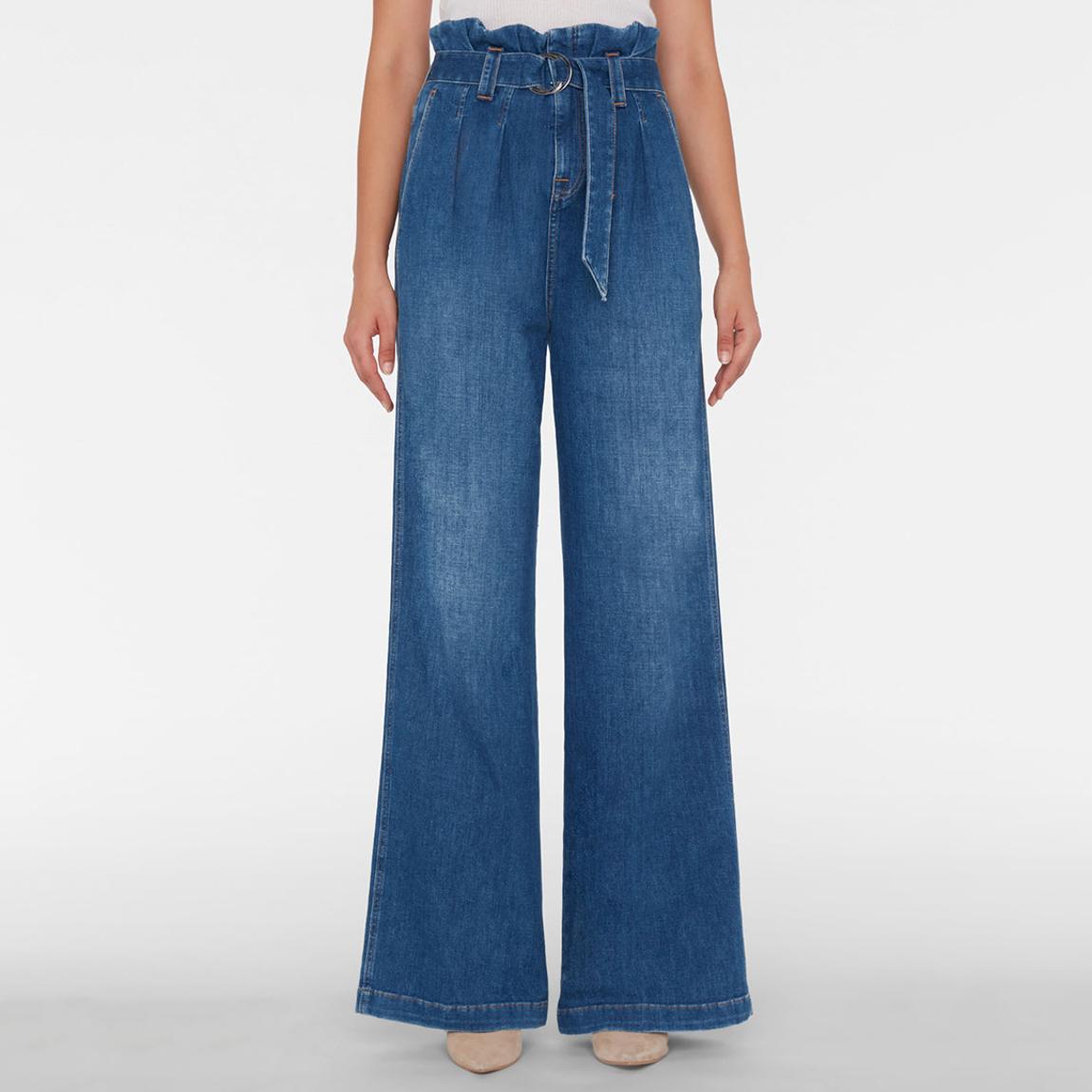 Blue Wide Leg Paperbag Stretch Jeans main product photo