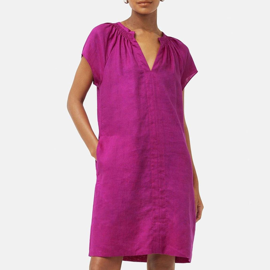 Jigsaw Pink Smocked Linen Mini Dress - BrandAlley