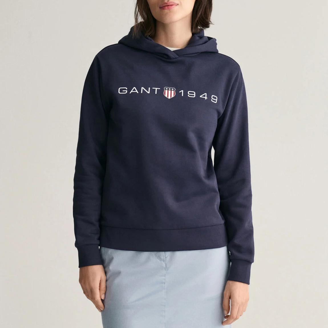 Navy Printed Cotton Blend Hoodie main product photo