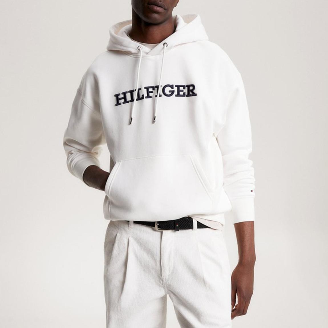 White Drawstring Cotton Blend Hoodie main product photo