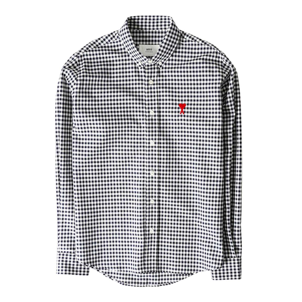 Unisex Navy Check Cotton Oxford Shirt main product photo
