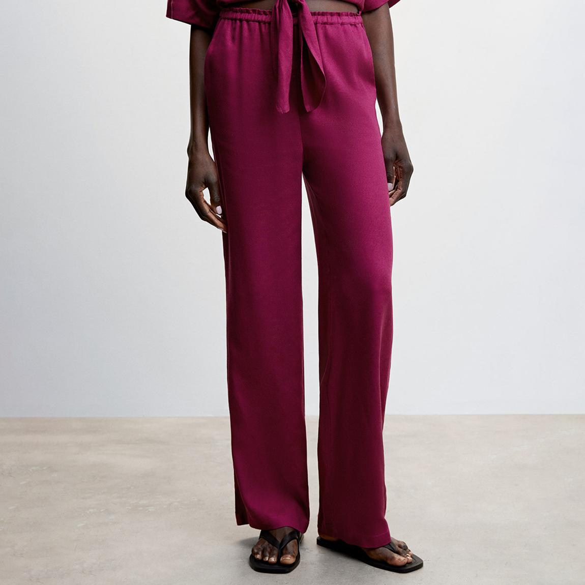 Fuchsia Satin Linen Blend Trousers main product photo