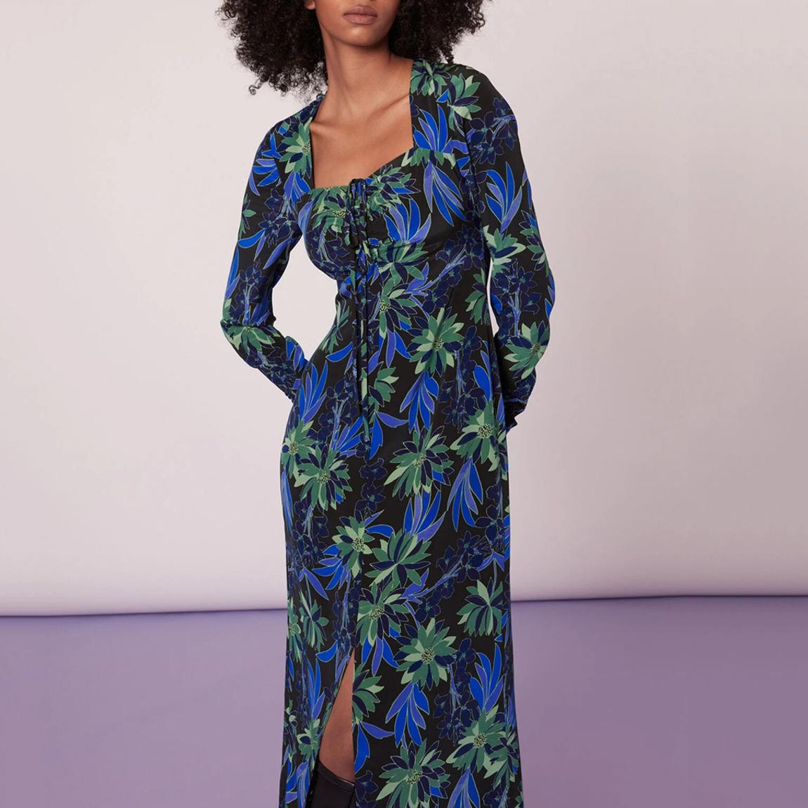 Black Scaling Blossom Silk Midi Dress main product photo