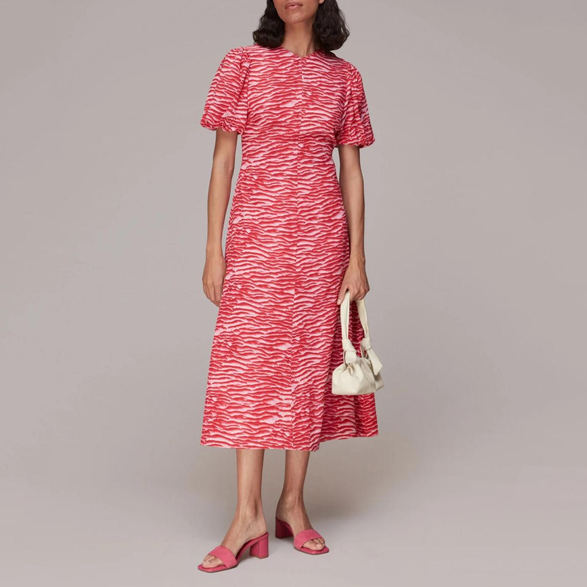 Pink Animal Print Silk Midi Dress main product photo