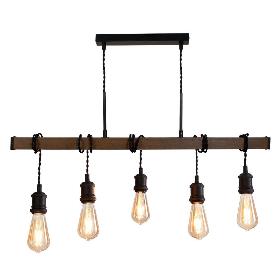 Melrose 5 Light Black and Oak Ceiling Pendant Bar main product photo