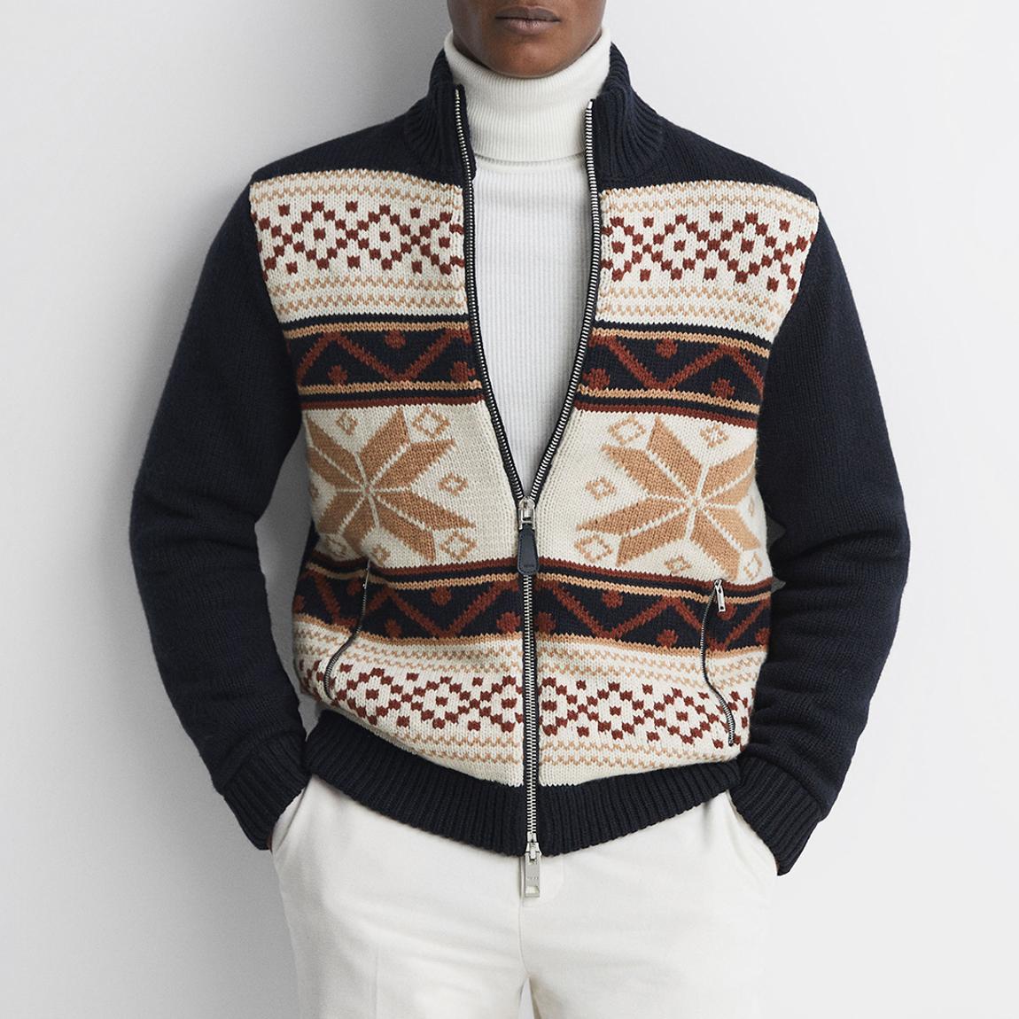 Multi Holden Zipped Wool Blend Cardigan main product photo