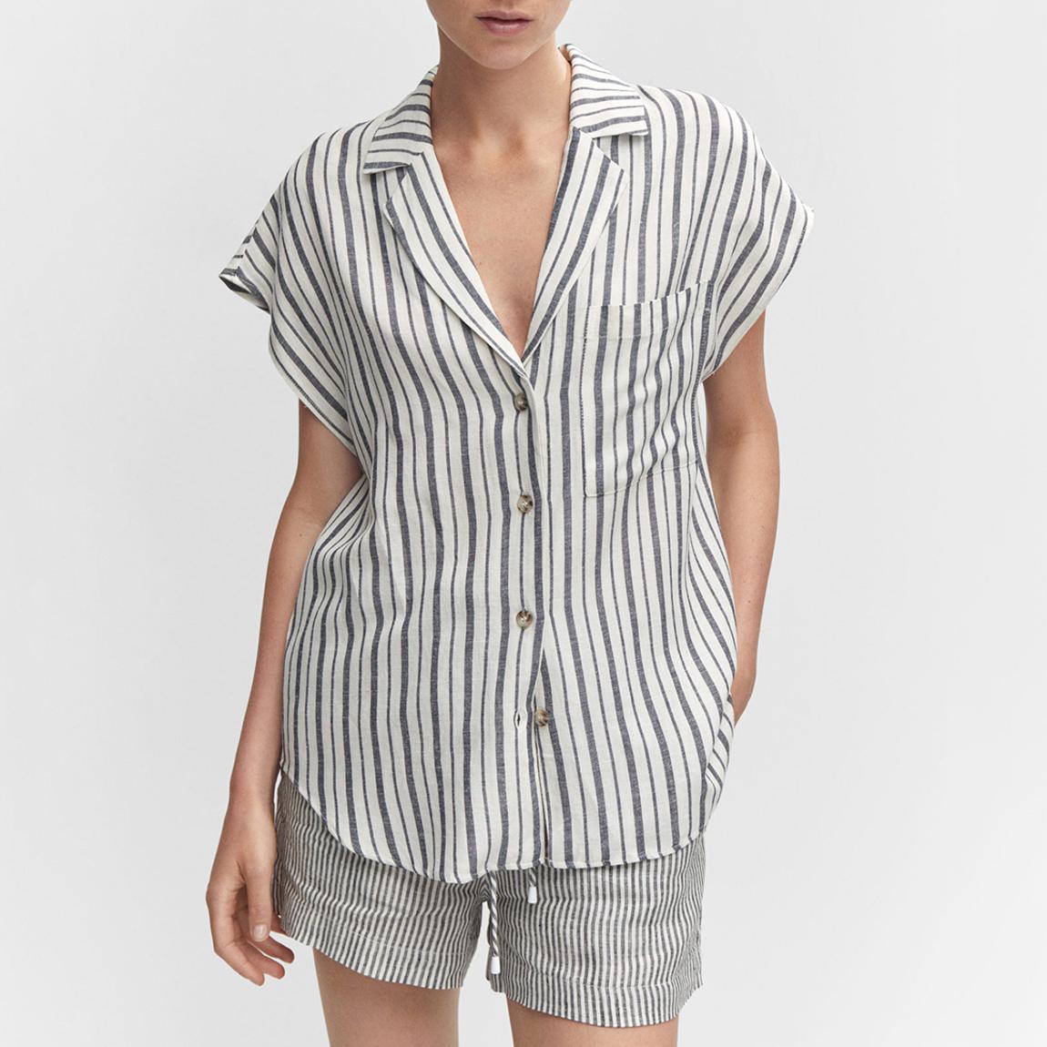 Off White Striped Linen-Blend Shirt main product photo