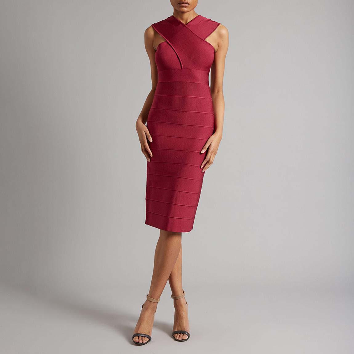 Raspberry Draped Cross Neck Bandage Dress main product photo